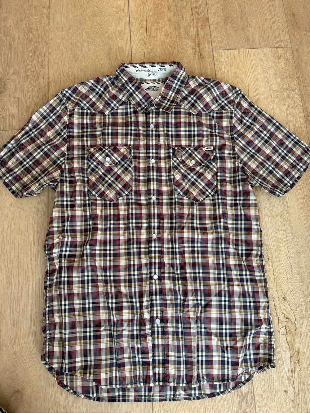 Vans Short-Sleeve Plaid Button-Up Shirt - Burgundy/Navy/Cream